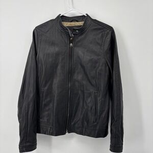 Coach Black Genuine Leather Jacket Men's Size Large Full Zip Moto Biker Rock